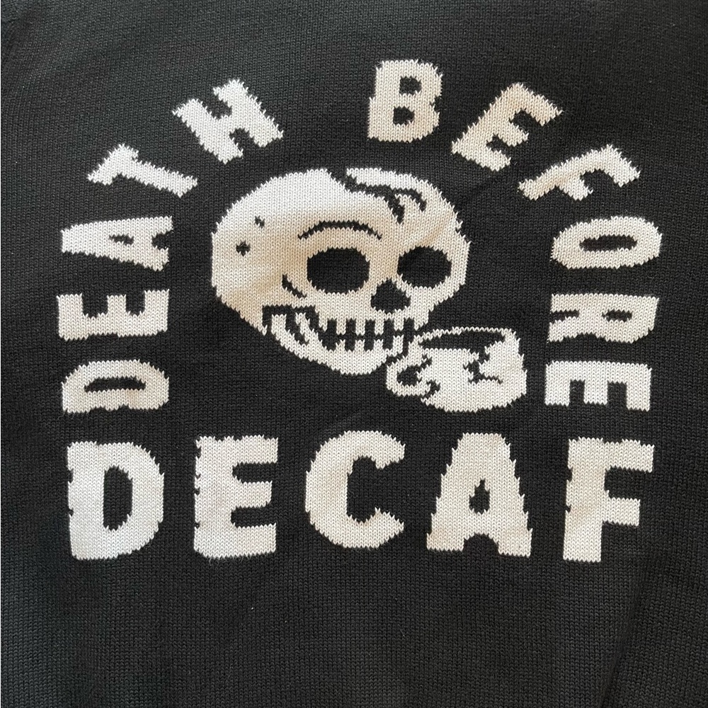 Unisex Sweater Pyknyc Size M Death Before Decaf Goth Grunge Skull 100% Cotton - Picture 7 of 9